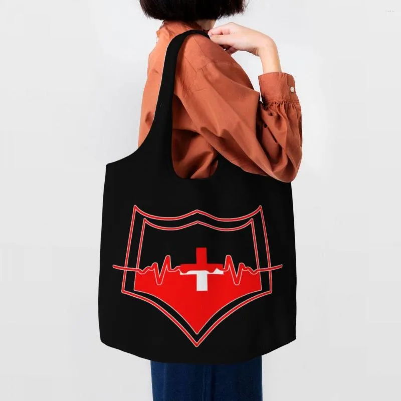 Shopping Bags Recycling Shield Bag Women Shoulder Canvas Tote Portable Health Care Nursing Grocery Shopper Handbags