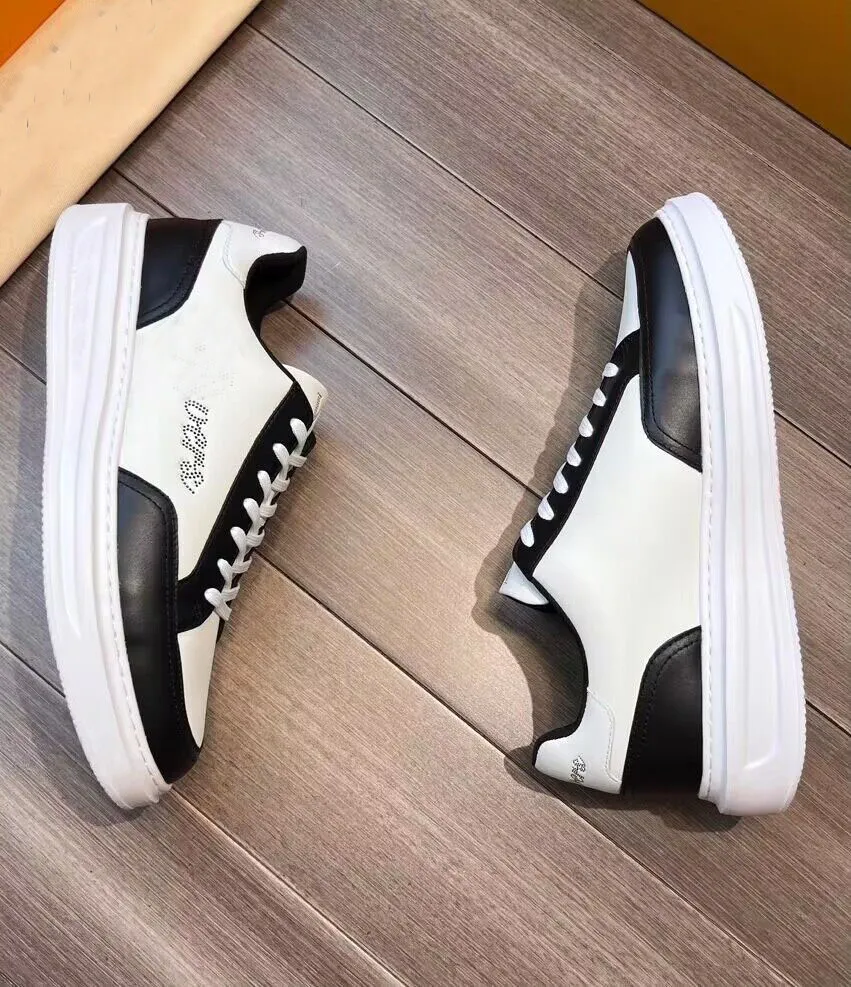 Lyxmärke män Beverly Hills tränare skor vit svart kalvskinn läder snörning sneakers fest bröllop plattform ensam skateboard gå eu38-46 med låda