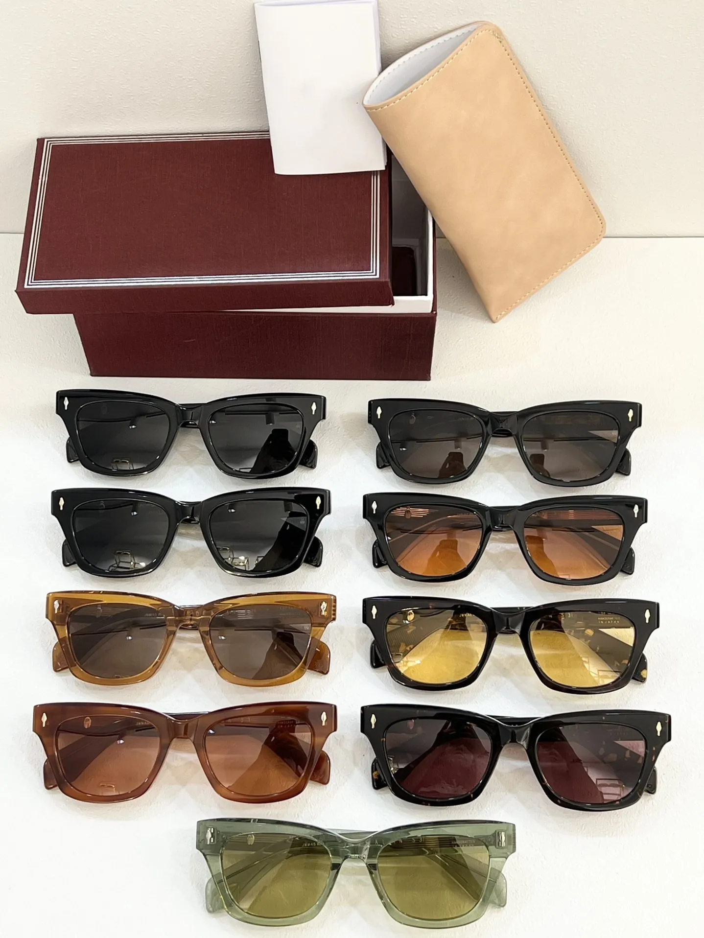 Retro Vintage Rectangular Acetate Frame Sunglasses for Men and Women with Case