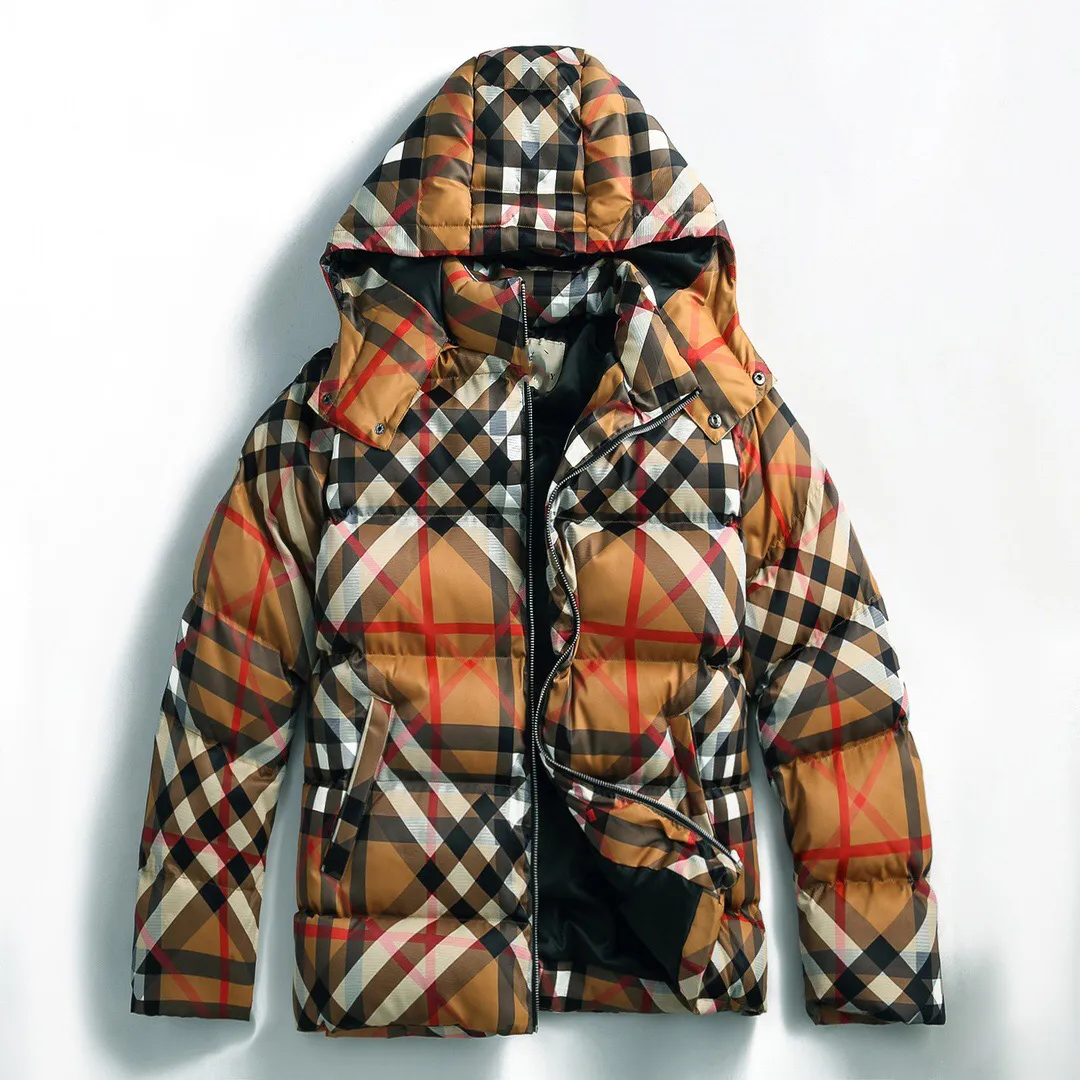Mens Jacket Down Parka Autumn/Winter Womens Plaid Hooded Premium Casual Outdoor Warm and Thick Coat 6bmr
