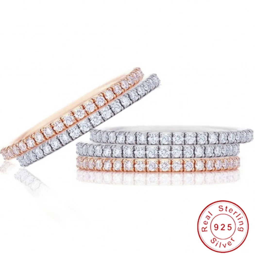 Sólido auténtico 100% Plata de Ley 925 anillo de diamante solitario Simple redondo fino anillos dedo para mujer elemento joyería