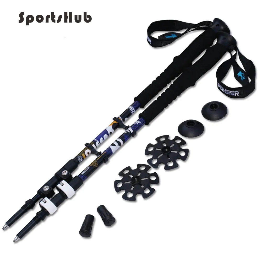 Trekking Poles SportsHub 1pc aluminiumlegering Ski 3SectionStelescopic vandring Alpenstock Climbing Cane Pole Walking Stick SES0045 230922