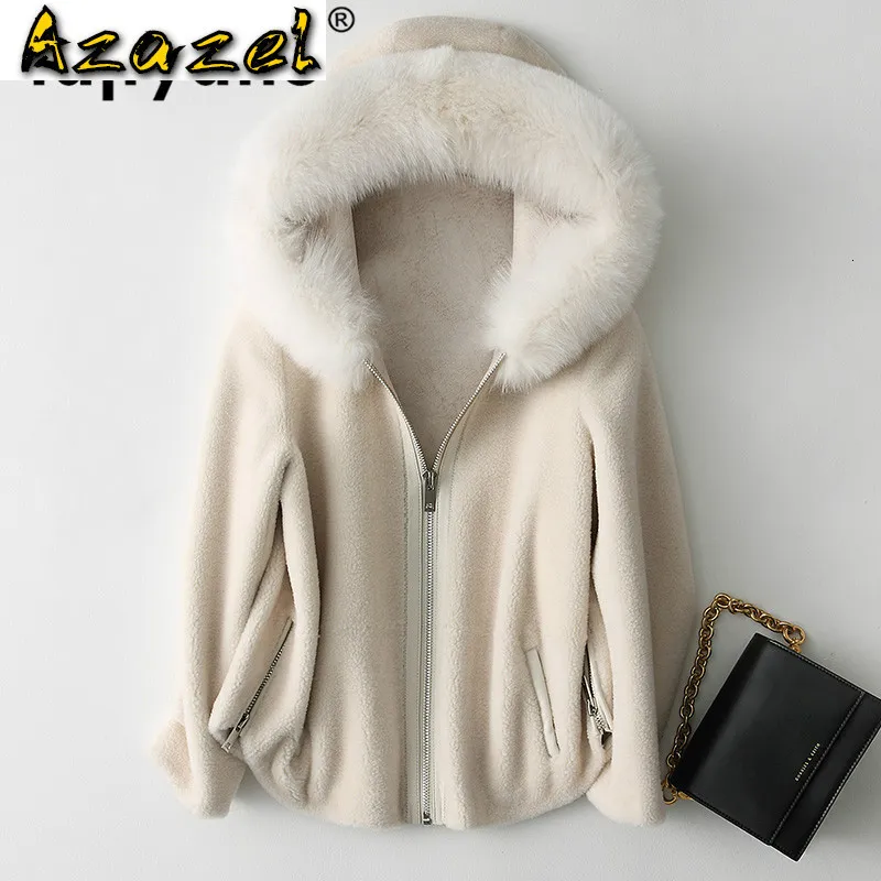 Damenfell-Kunstmantel Bulu Asli Korea Kerah Rubah Jaket Wol Musim Gugur Dingin Pakaian Wanita Domba Shearling Lapisan Wildleder T3520 230922