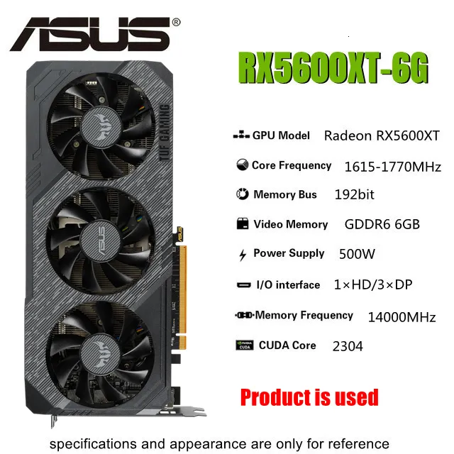 Graphic Card Rx 5600 Xt Cuda Cores ASUS TUF3 RX 5600 XT 6GB GDDR6