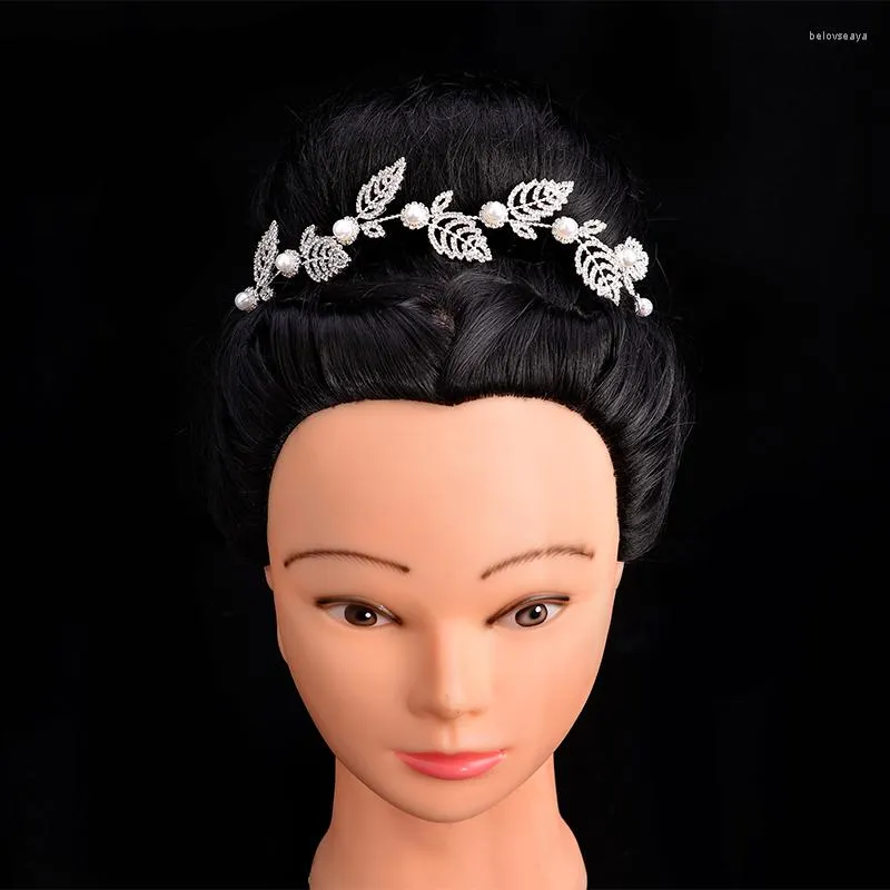 Pinces à cheveux diadèmes et couronnes HADIYANA bijoux feuilles de mariage conception de perles pour les femmes de luxe élégant BC5011