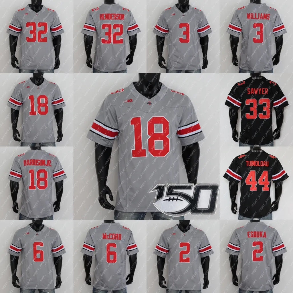 Ohio State Buckeyes Marvin Harrison Jr. Jersey Kyle McCord TreVeyon Henderson Miyan Williams TreVeyon Henderson Emeka Egbuka Camisa de futebol nova cinza costurada