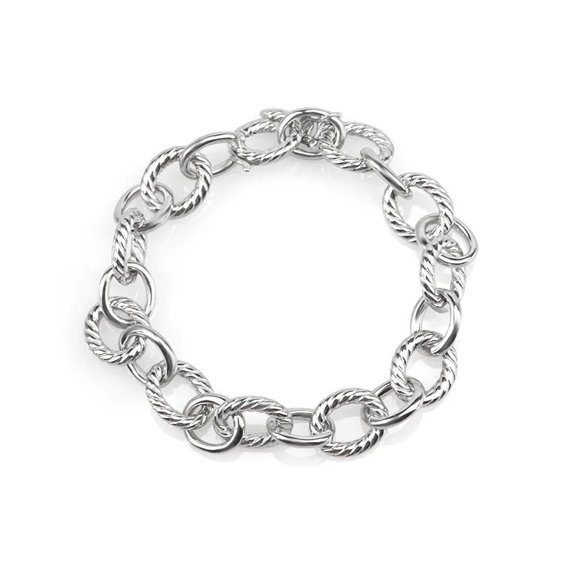 Chain Bracelet for Women Men Classic White Gold Plated Brass Twisted Cable Wire Chain with Hidden Buckle