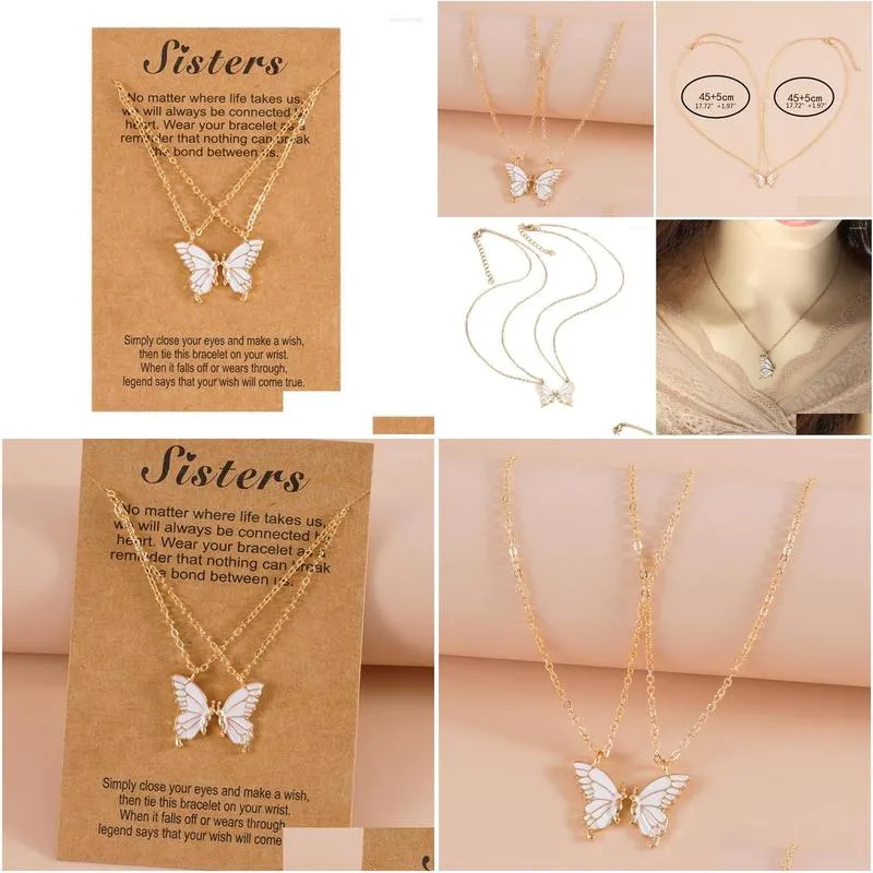 pendant necklaces 2pcs friend sisters suitable for 2 girls matching butterfly pendants long distance friendship jewelry t8de