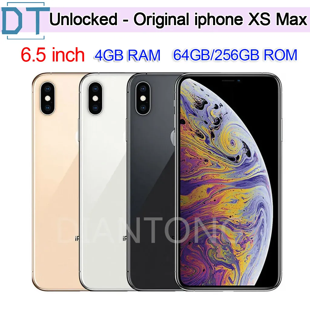 Apple iPhone XS Max originele ontgrendelde smartphone 4 GB ROM 64 GB / 256 GB RAM 6,5 GB inch scherm Gerenoveerde mobiele telefoons, A + uitstekende staat