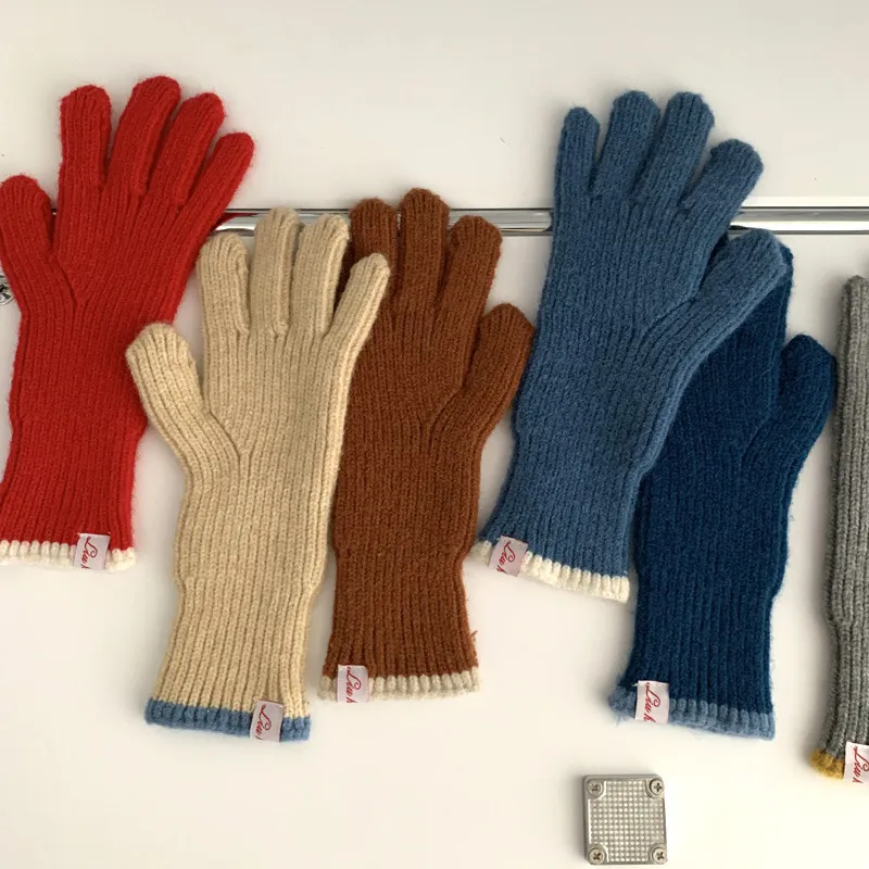 Однотонные вязаные шерстяные перчатки, женские зимние ширмы, студенческие перчатки для верховой езды с разрезом на пальцах, пара толстых теплых перчаток, женские перчатки