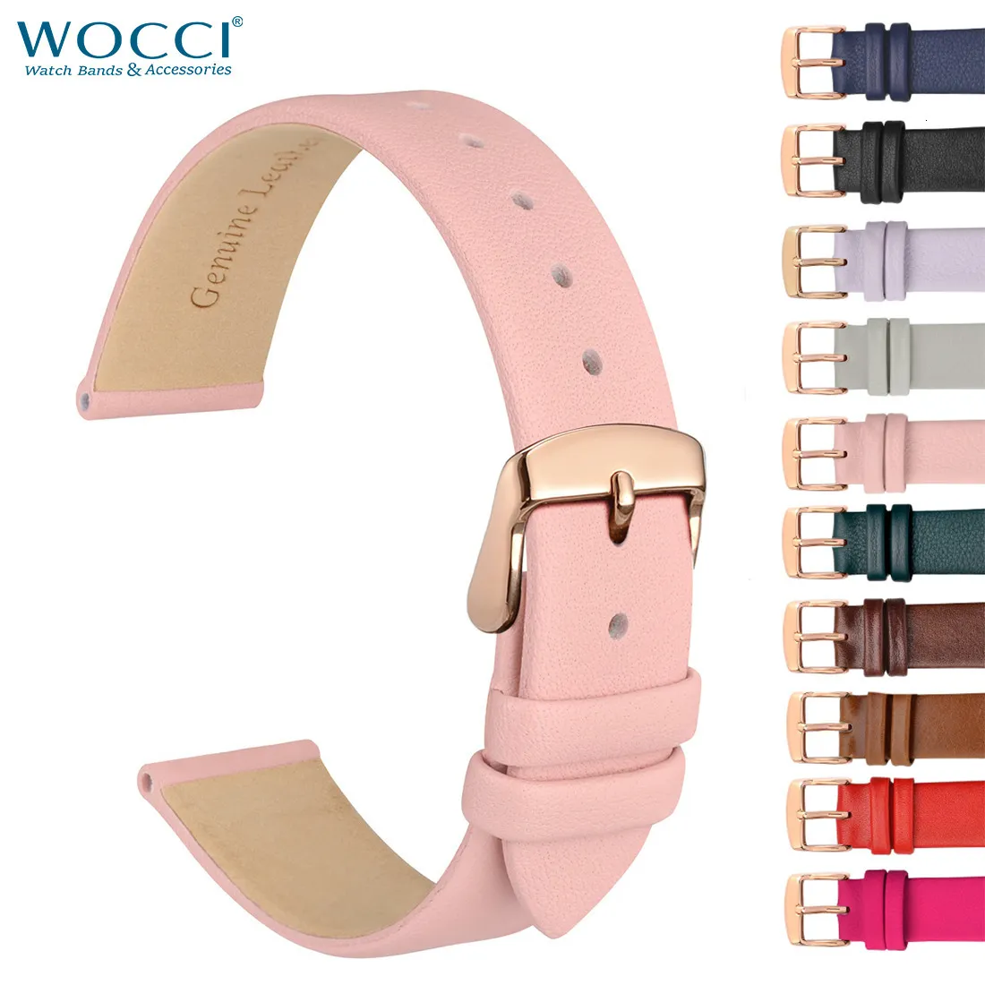 Correas de reloj WOCCI Correa de reloj de cuero genuino 8 mm 10 mm 12 mm 14 mm 16 mm 18 mm 20 mm Pulsera para damas Correa de repuesto con hebilla de acero inoxidable 230922