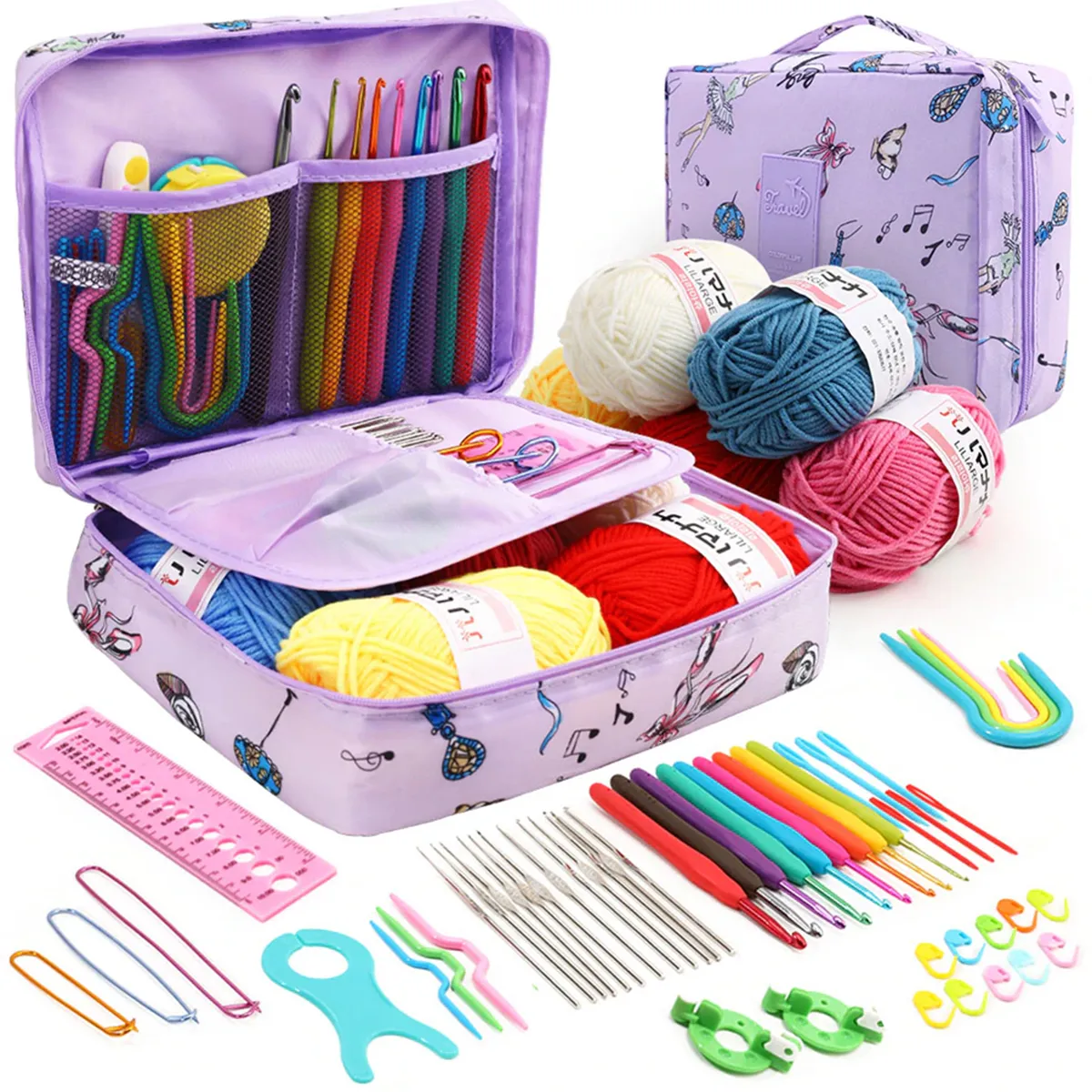 Lot De 20 Crochets En Bois & Bambou Pour Tricot - Aiguilles, Marqueurs & Accessoires Dans Sac Portable
