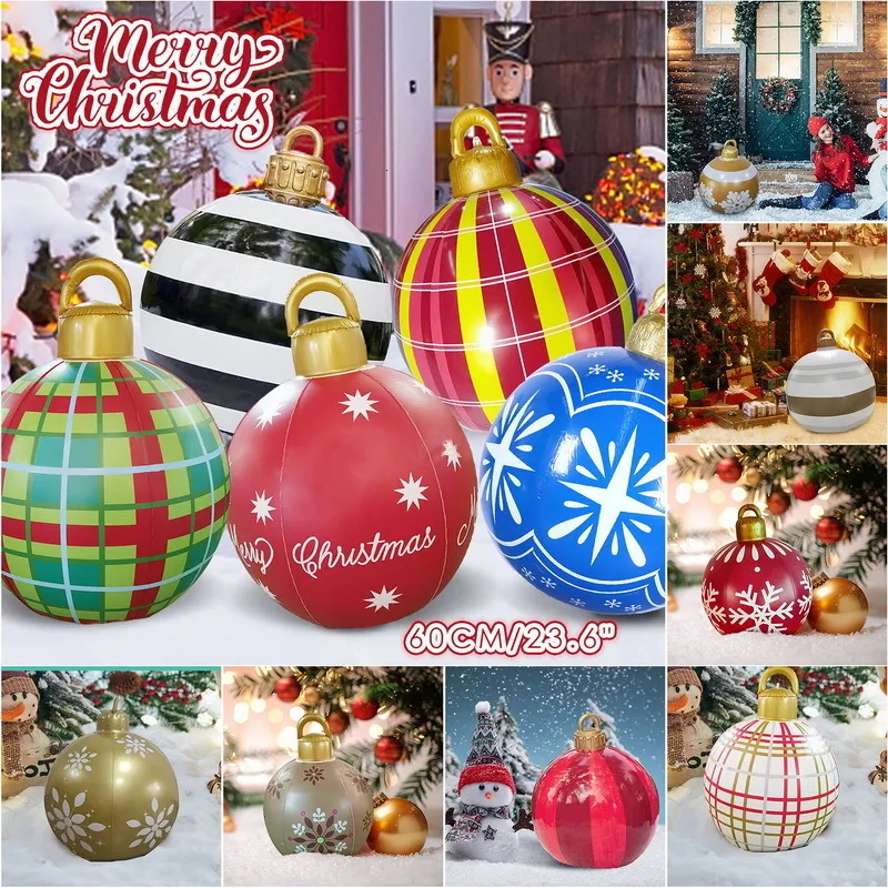 Juldekorationer 60 cm bollar dekoration utomhus inomhus lyser upp LED -ballonger Uppblåsbar leksak 230923
