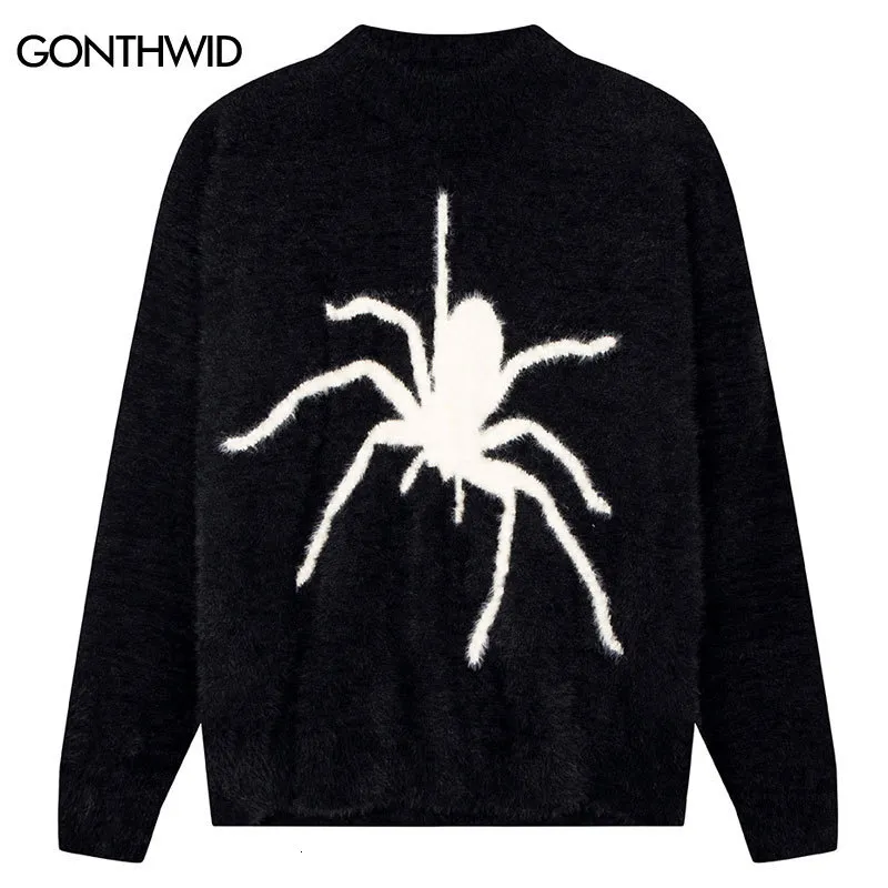 Men's Sweaters Harajuku Fluffy Mohair Sweater Y2K Streetwear Hip Hop Retro Knitted Spider Jumpers Harajuku Fashion Punk Fuzzy Pullover Knitwear 230922