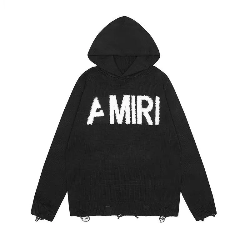 American Tide AM cashmere simple letters burlap destruction high street men and women hooded sweater knitwear