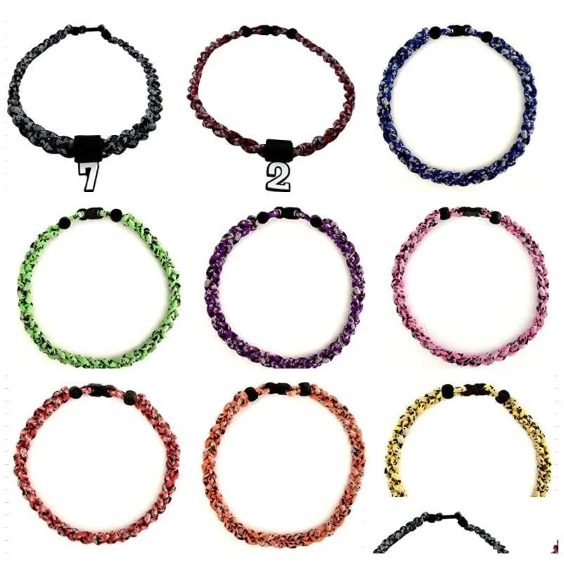 Chokers 12PCS Colours Baseball Tornado 3 linowe pleciony Naszyjnik energii granatowy czarny biały cyfrowy kamuflaż 18 20 biżuteria dostawa dhvkk