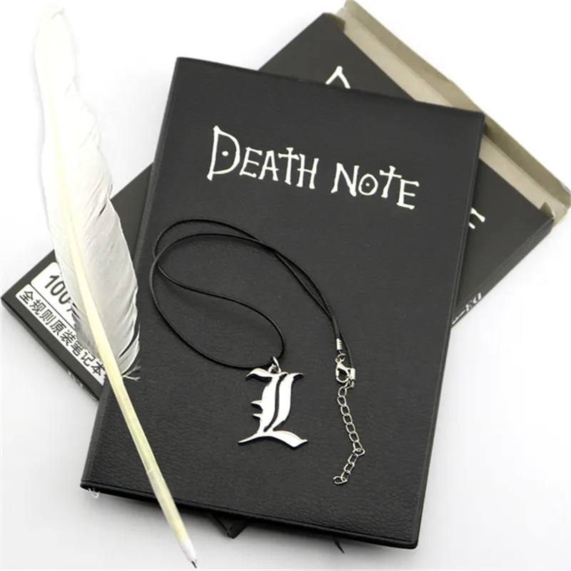 Blocs de notas A5 Anime Death Note Notebook Set Diario de cuero y pluma de pluma Diario Death Note Pad para regalo D40 230923