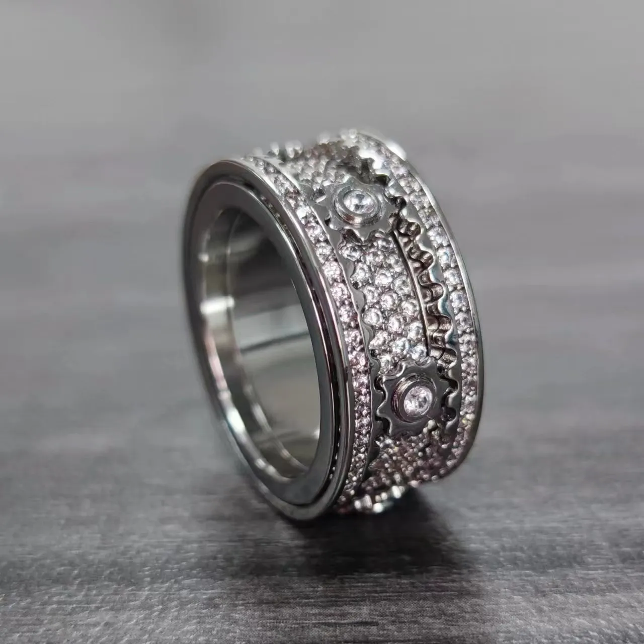18K White Gold Pentagram rappers ring with Full Diamond Iced