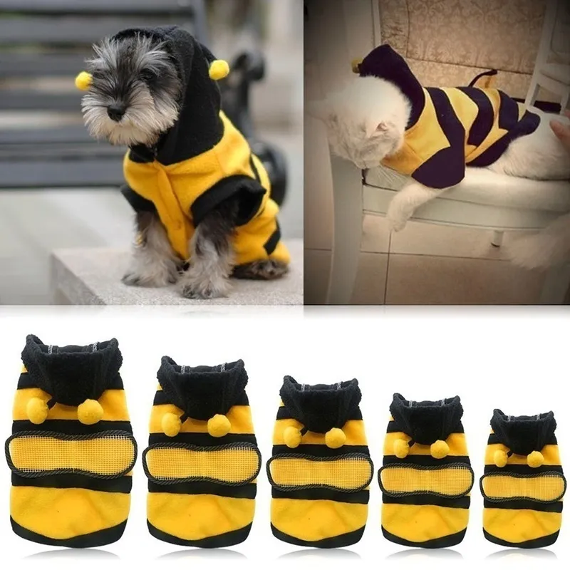 Cão vestuário abelha animal de estimação filhote de cachorro casaco roupa roupas de lã gato capuz fantasia traje halloween cosplay camisola hoodies 230923