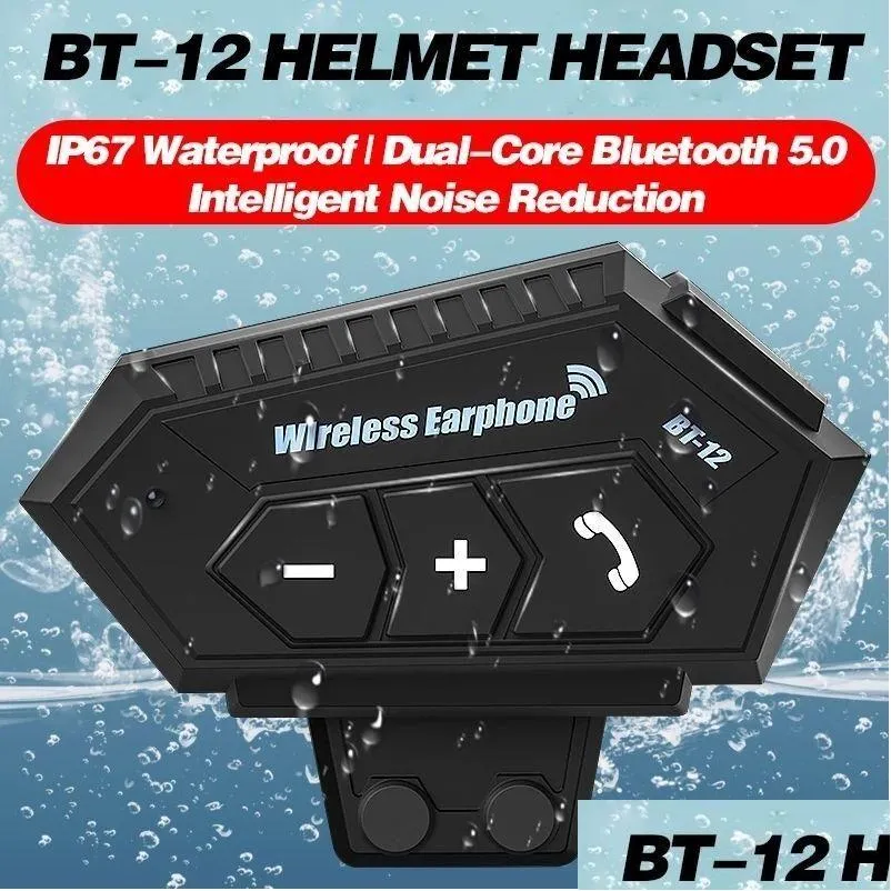 Motorcycle Intercom Motorcycle Intercom Bt-12 12S Helmet Wireless Bluetooth 5.0 Headphone Hands Headset Stereo Music Anti-Interference Dhcxz