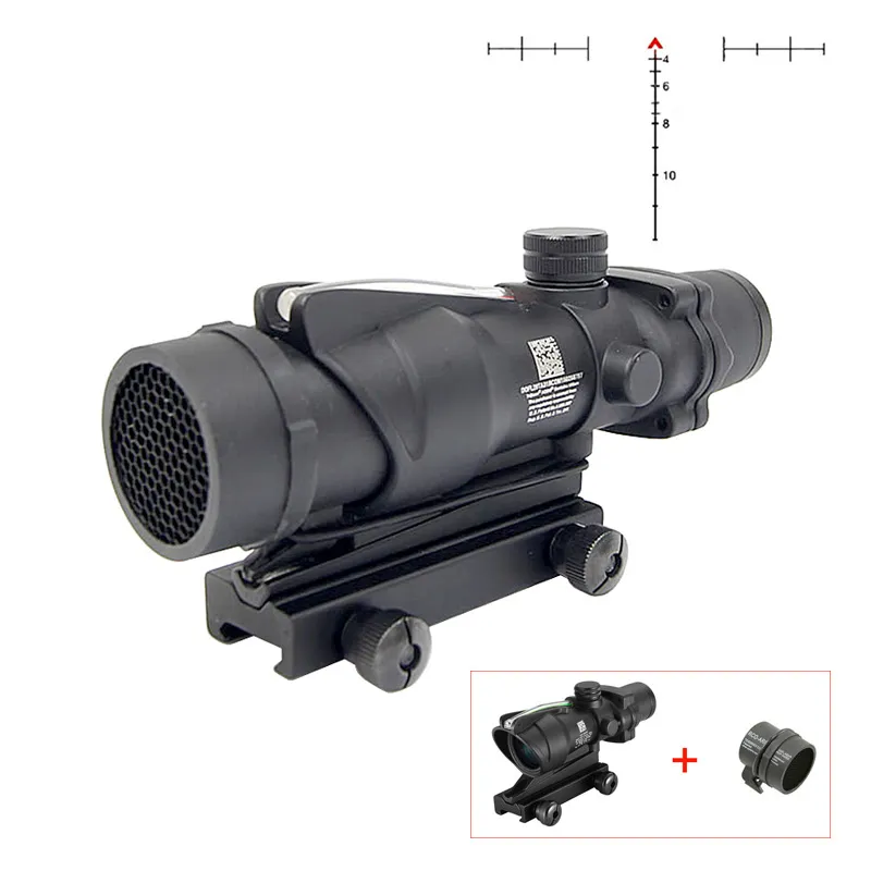 ACOG 4X32 Fiber Source Scope Red Illuminated Fiber Optics Rifle Airsoft 4x Magnifier Chevron Glass Etched Reticle with Killflash Protective Cover