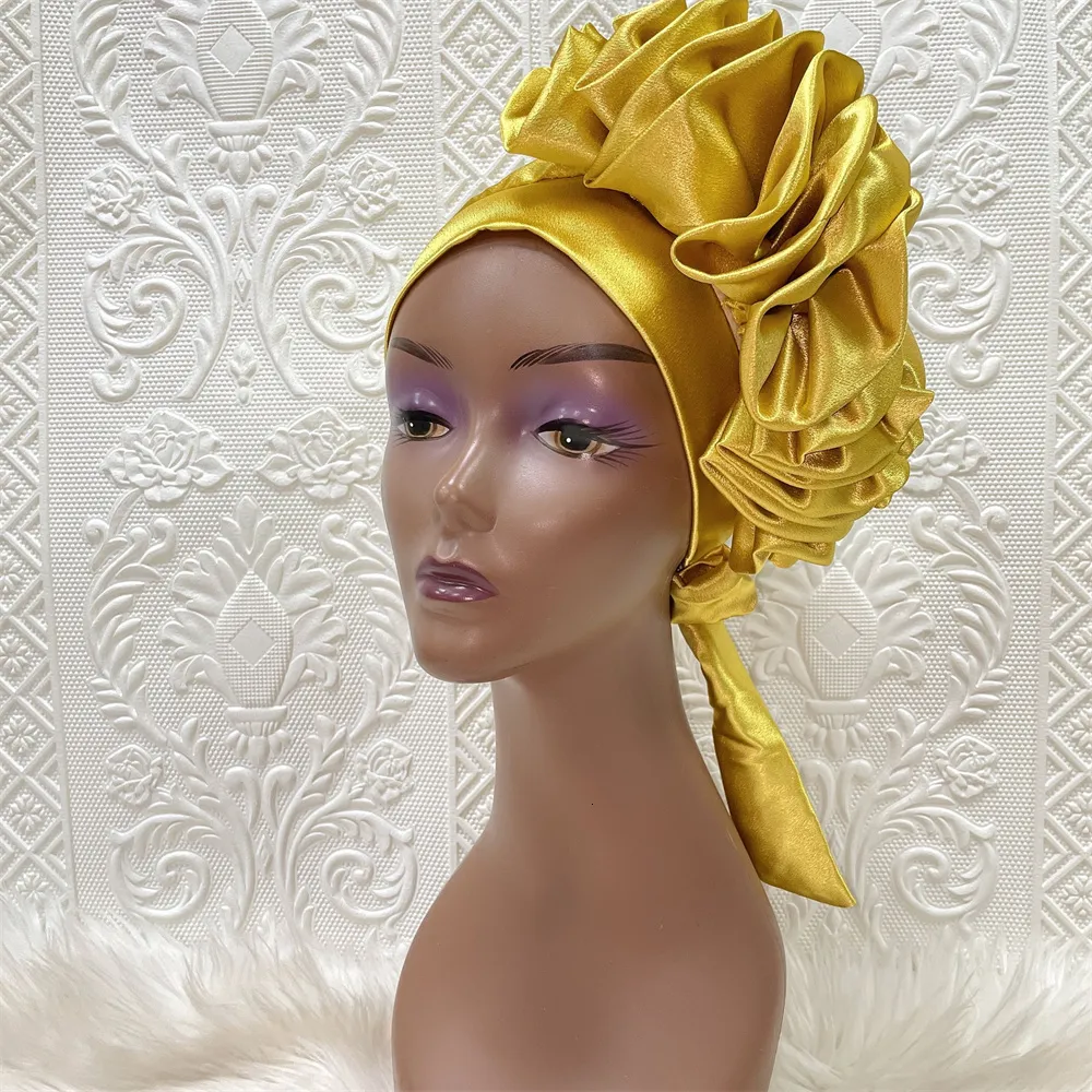 Andra evenemangsfestleveranser Silk Soft Turban Cap Women Cap African Stain Cap Hats Nigerian Turban Cap Ladies Headwear Casual Streetwear Female Muslim 230923