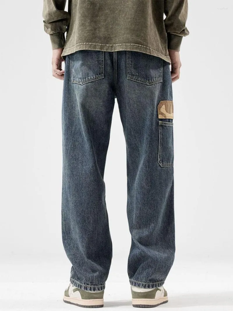 Jeans pour hommes High Street Washed Hommes Automne Hiver Lâche Multi-poche Large Jambe Zip Pantalon Plus Taille Casual Pantalon polyvalent