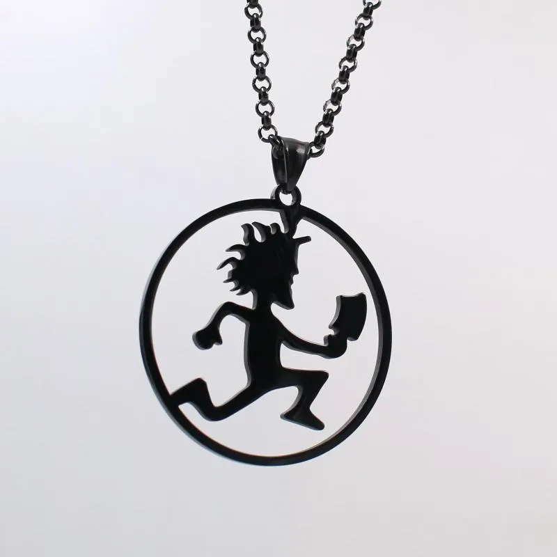 Pendant Necklaces Black 2'' Tall Juggalo Circled Hatchetman Charm Stainless Steel ICP Hatchet Man Necklace Rolo Chain 20-30inch