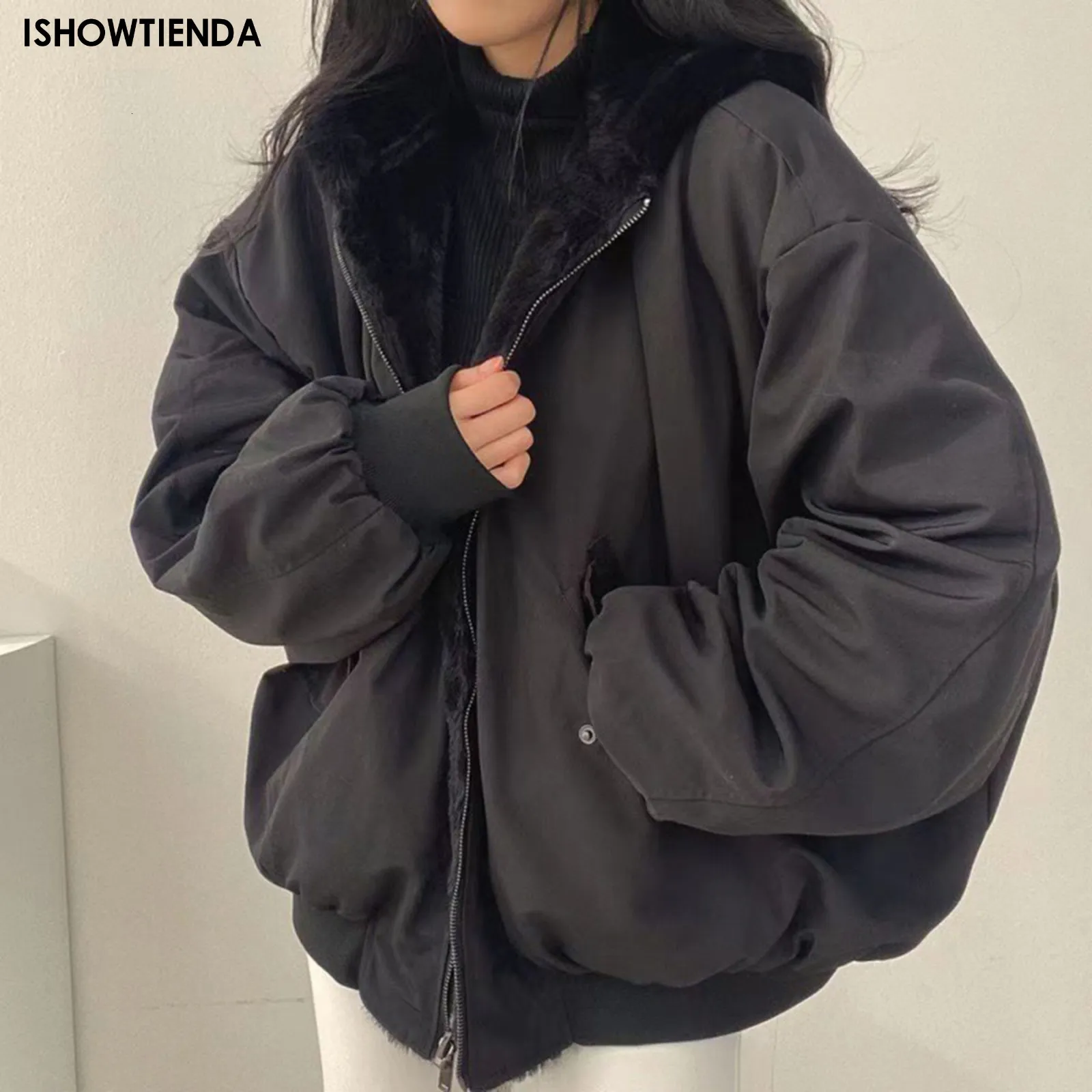 Dames down parkas winter dikker warme jassen vrouwen oversized dubbelzijdige capuchon jas dames Koreaanse mode casual losse rits omhoog parkas jassen 230923