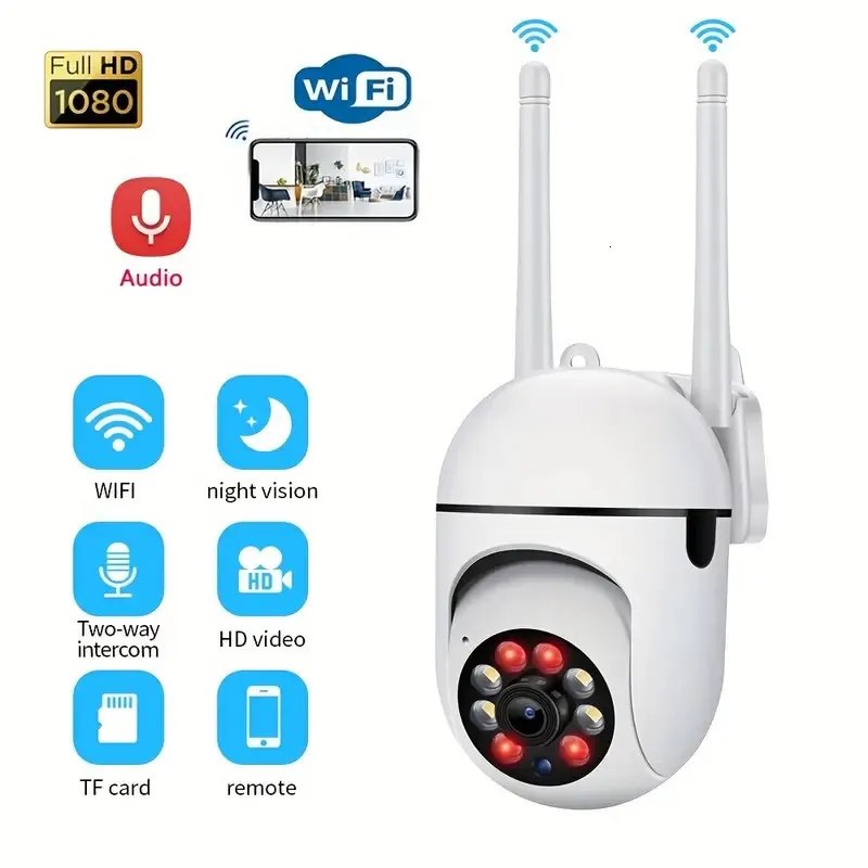 Telecamere IP 1080P HD Dual-Band WiFi PTZ esterno Telecamera di sicurezza domestica Pan/Tilt/Zoom Audio bidirezionale Monitoraggio automatico Perfetto per Baby Pet 230922