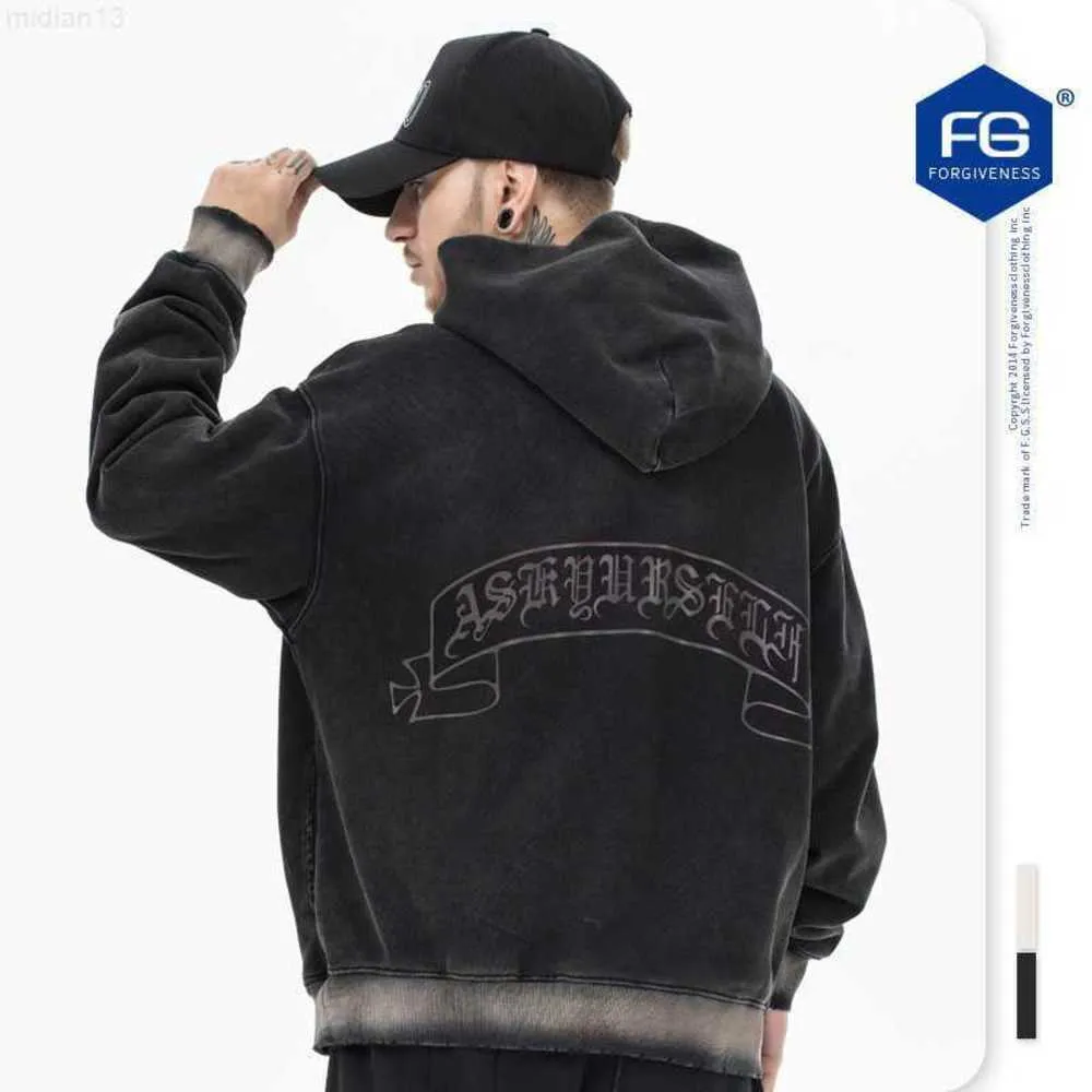 Huvtröjor för män Hoodies FG Wear | 2023 Autumn and Winter New Fashion Label High Street Letters Colorful Printing Washed Old Hooded Sweater LooSeap42ap42