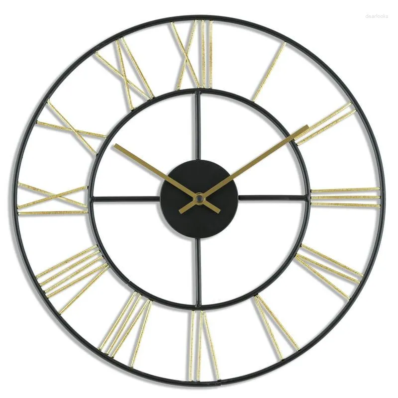 Wall Clocks Gold Indoor Round Modern Open Roman Numeral Metal Analog Clock With Quartz Movement Digital Calendar