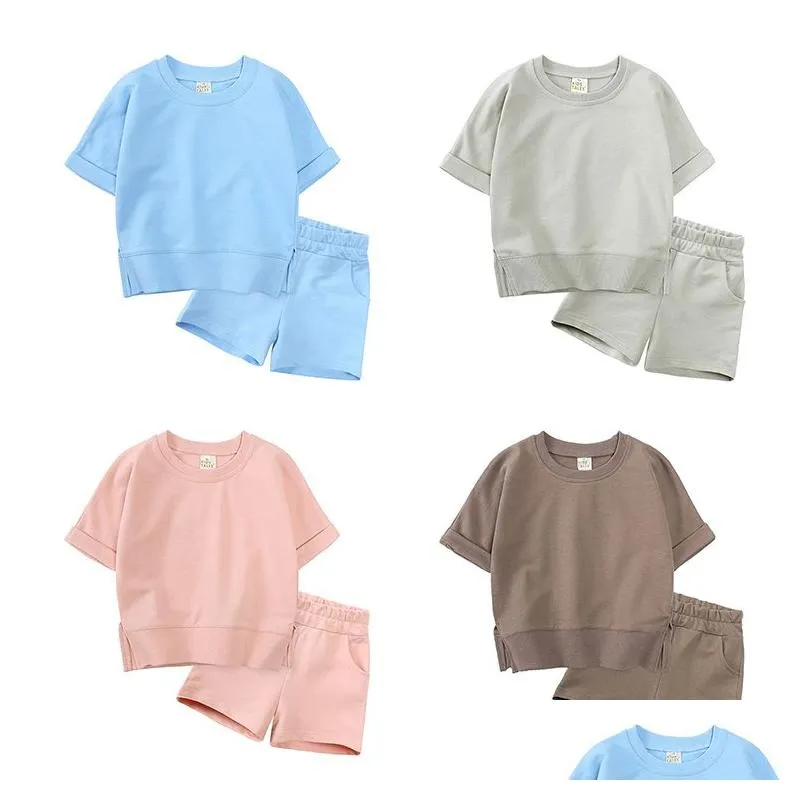 Ensembles de vêtements Summer Infant Kids Short Set pour filles garçons vêtements tenues vierges top shorts 2pcs / set costume enfant en bas âge M4272 Drop Delivery B Dhcgs