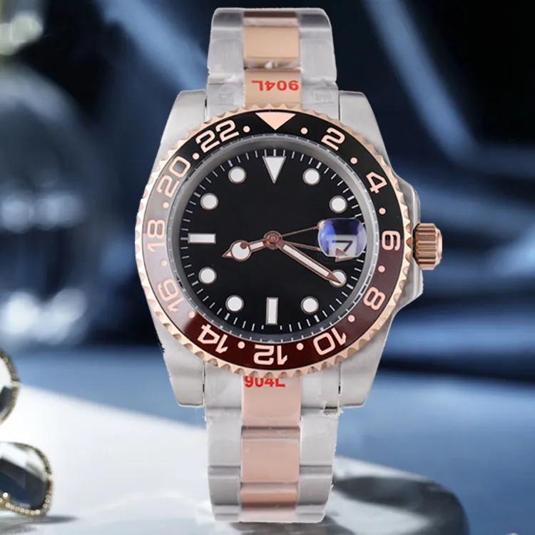 Moda de luxo relógio masculino à prova d'água GMT cerâmica moldura preta Novo mecânico SS 2813 relógio esportivo automático montre Designer relógio de pulso