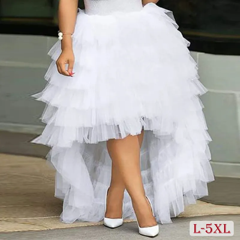 Skirts Elegant Plus Size Women Skirt Fashion 5XL Plus Ruffled Mesh Maxi Skirts for Wedding Party Fishtail Female Skirts 230923