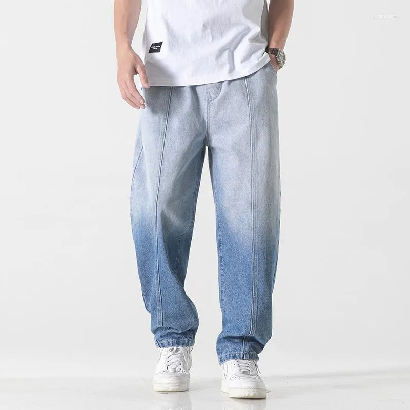 Jeans pour hommes noirs et femmes dégradé jambe large pour pantalon taille haute bleu droit lâche rue en détresse