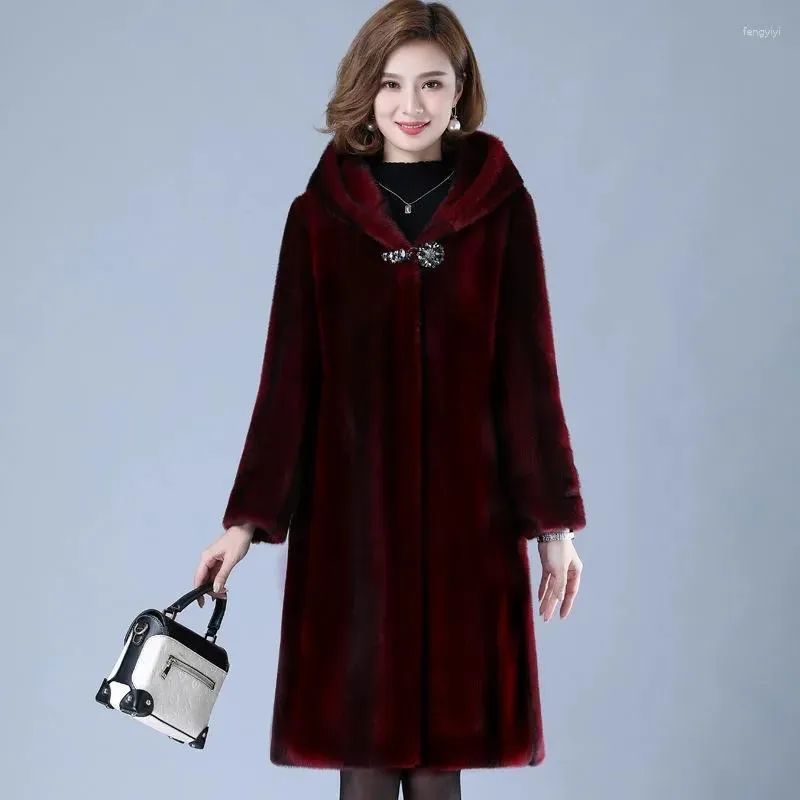 Frauen Pelz 2023 Herbst Winter Edle Nerz Samt Jacke Frauen Mantel Mode Dicke Warme Parker Mantel Lose Lange Mit Kapuze tops