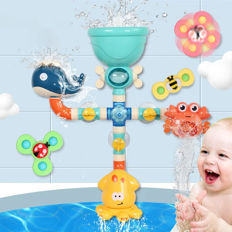 Badspeelgoed Kinderen Water Amusement Pipeline Wateres Sproeispeelgoed Cartoon Zuignap Roterende badkuip Baby Waterspel Baden Bad Douchespeelgoed 230923