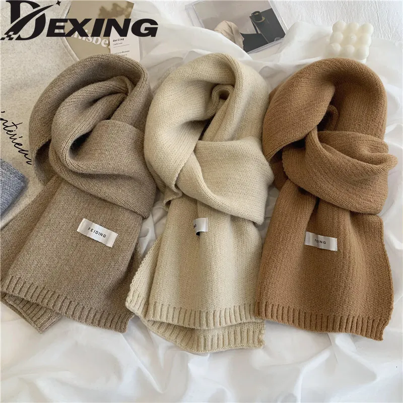 Lenços coreano inverno quente cachecol de malha para mulheres moda grossa fio de lã neckerchief silenciador senhora xale pescoço envolve bufandas 230923