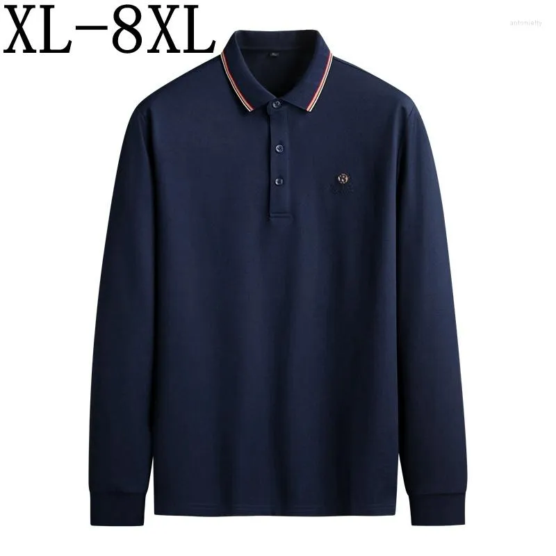 Polos pour hommes 8XL 7XL 6XL Polo en vrac Homme 2024 Automne Angleterre Style Chemise Hommes À Manches Longues Casual Hommes S Top Qualité Chemises