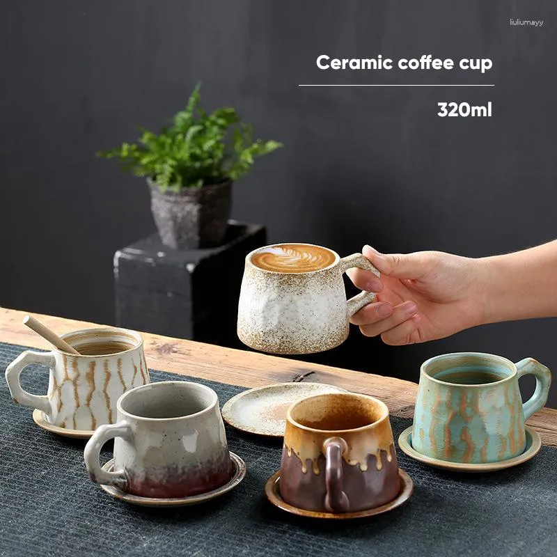 Copos pires 1 conjunto de cerâmica xícara de café e pires japonês retro cerâmica grossa chá porcelana café da manhã caneca de leite cerâmica canecas