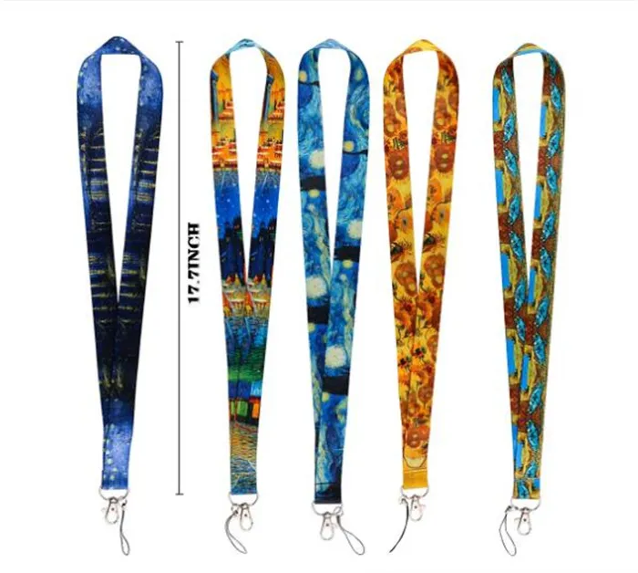 Serie d'arte Van Gogh Designer Portachiavi cordino per pulsanti telefono Cool Neck Strap Monet cordino per fotocamera fischietto ID badge regali carini dhgate