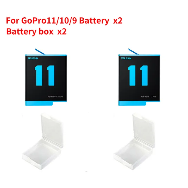 TELESIN-Chargeur de batterie 1750mAh pour GoPro 12, 12, 11, 10, 9, avec  stockage, charge rapide, accessoires pour caméra d'action