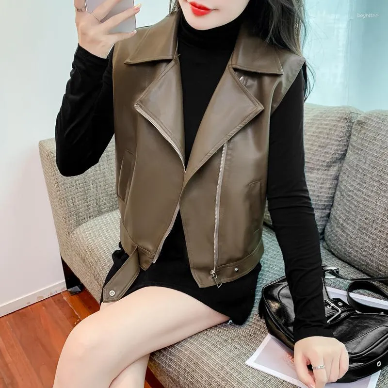 Gilet da donna versione coreana retrò 2023 gilet da donna slim design in pelle da motociclista moda gilet streetwear