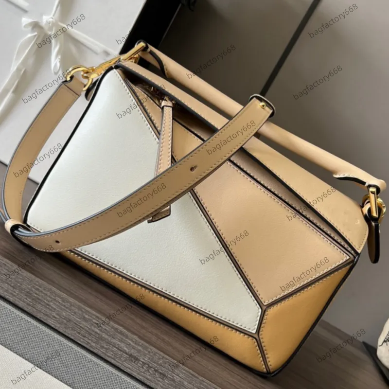 Bolso de diseñador de moda bolso de alta calidad Cuero genuino Diseñador geométrico bolso de maquillaje bolso de hombro capacidad de rompecabezas apertura de cremallera Correa de hombro ajustable