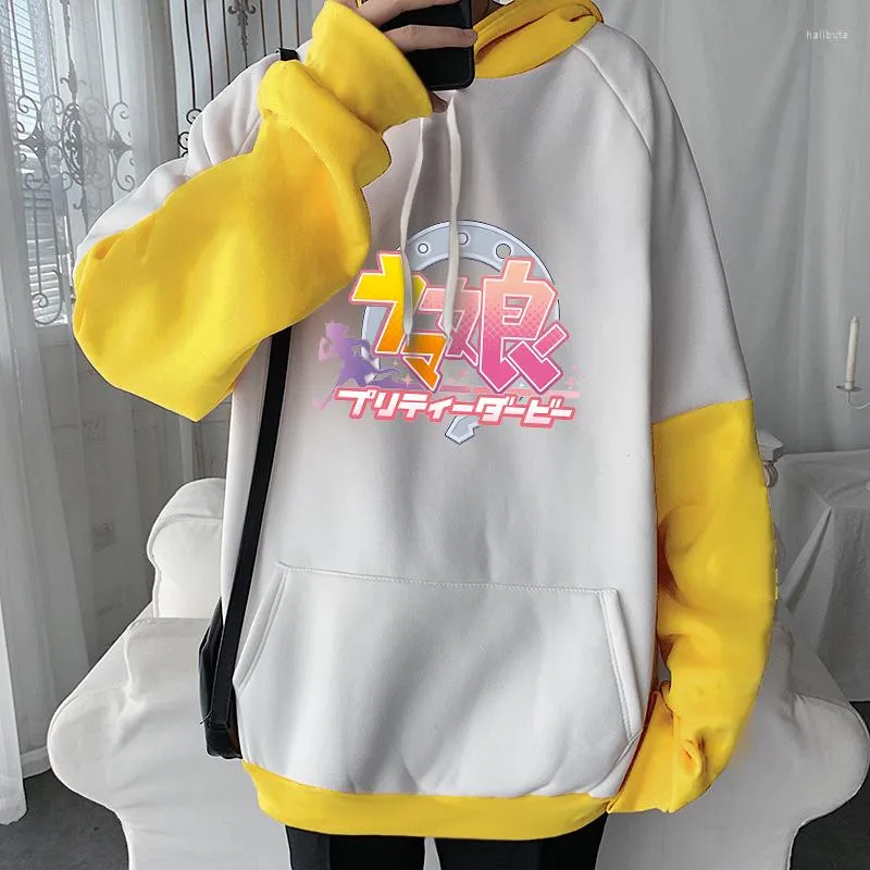 Herrtröjor anime vackra derby tryck män kvinnor lapptäcke tröja harajuku unisex höst vinter varm pullover casual streetwear