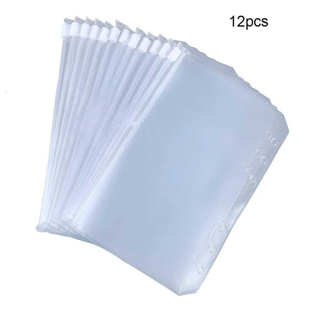 A7 Binder Pockets 12-Pack - Clear PVC Zipperless Envelopes For Cash Budgeting & Documents