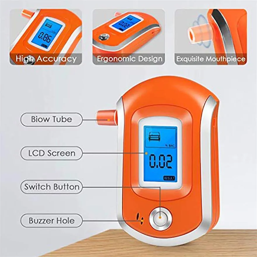 Test d'alcoolisme, testeur d'alcool, alcootest numérique professionnel, analyseur d'haleine avec grand écran LCD, 11 embouts buccaux 252d