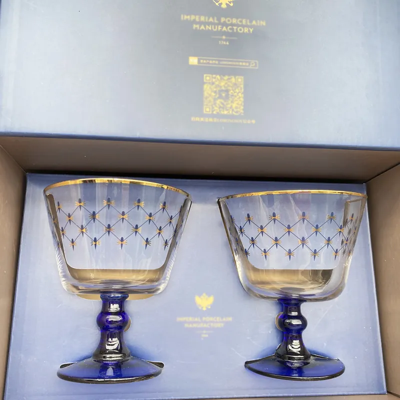 Verres à vin russe Cobalt bleu Net cristal verre rouge tasse whisky paire haute jus lumière luxe cadeau 230923