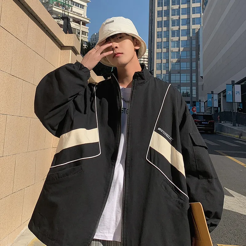 Men s Oversized Vintage Korean Streetwear Windbreaker Jacket Hip Hop Loose Casual Zip Up Sweatshirts Harajuku Zipper Fashion A10